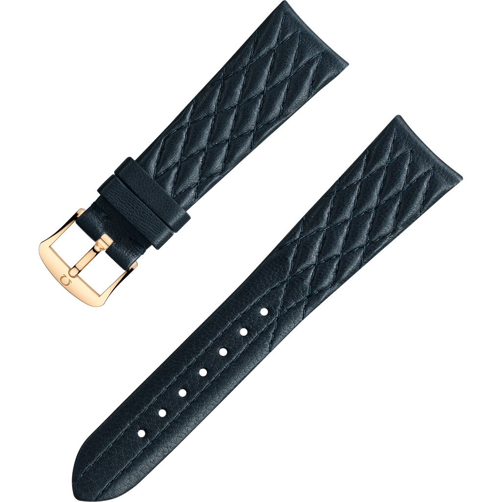 OMEGA Two‑piece strap Dark blue leather strap with pin buckle — 032CUZ011315W