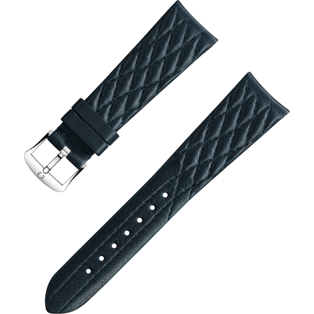 OMEGA Two‑piece strap Dark blue leather strap with pin buckle — 032CUZ011315W