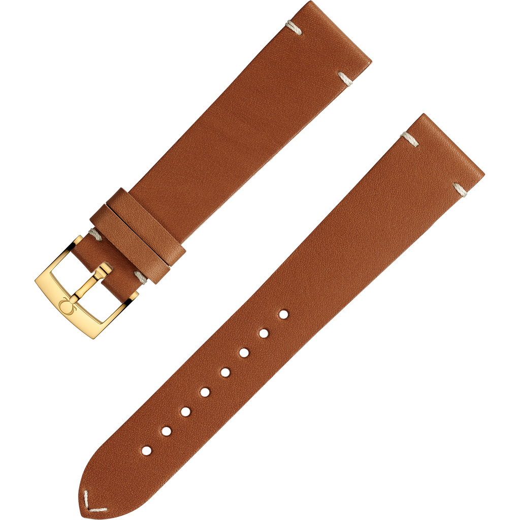 OMEGA Two‑piece strap Golden brown leather strap with pin buckle — 032CUZ006676W