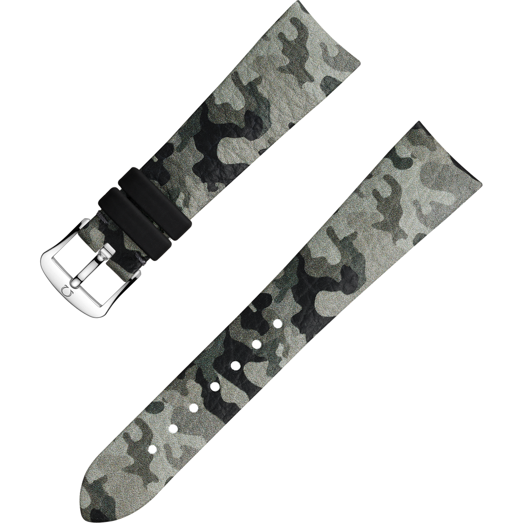 OMEGA Two‑piece strap Grey camo leather strap with pin buckle — 032CUZ011912W