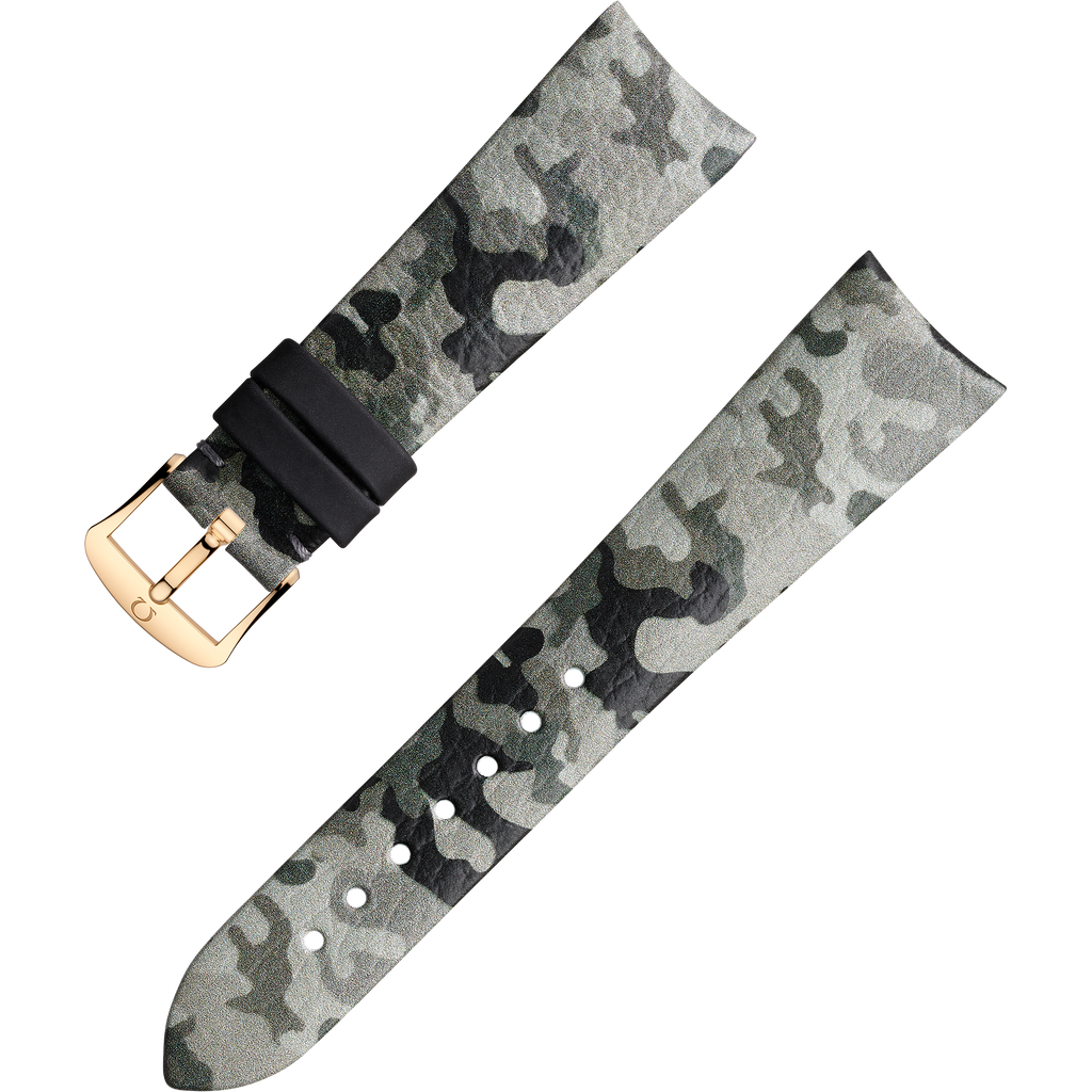 OMEGA Two‑piece strap Grey camo leather strap with pin buckle — 032CUZ011912W