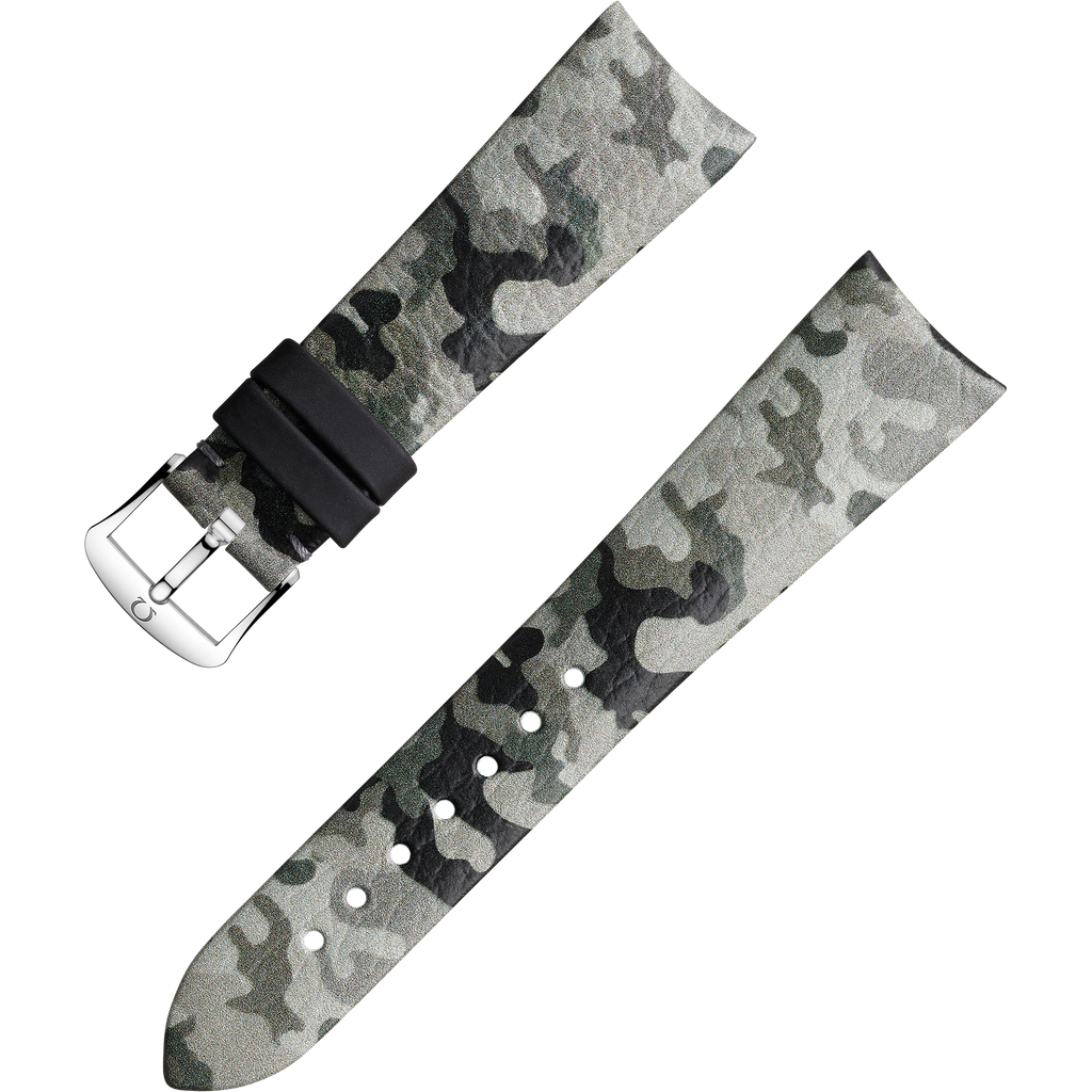 OMEGA Two‑piece strap Grey camo leather strap with pin buckle — 032CUZ011912W