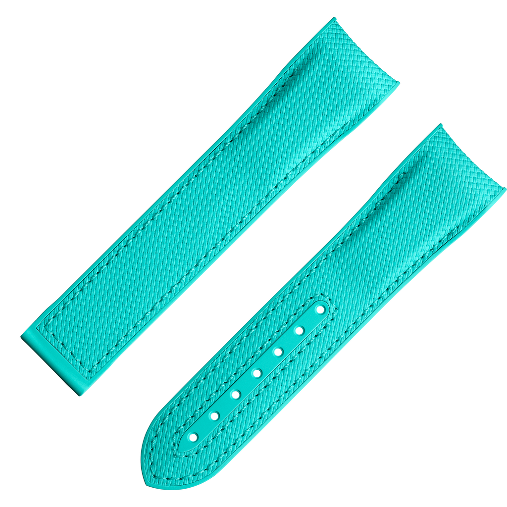 OMEGA Two‑piece strap Seamaster Planet Ocean 600M turquoise rubber strap with foldover clasp — 032Z018938W