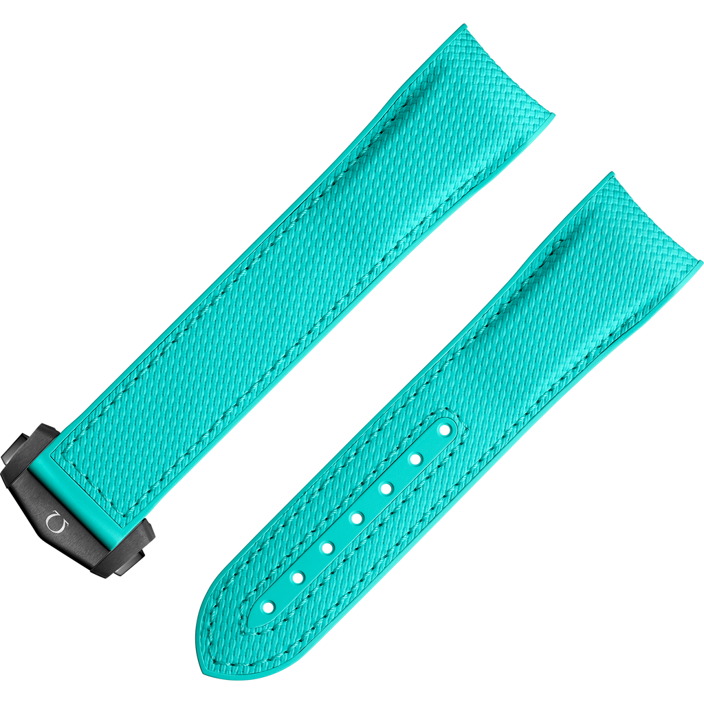 Two-piece strap - Seamaster Planet Ocean 600M turquoise rubber strap with foldover clasp - 032Z018938W - View 1