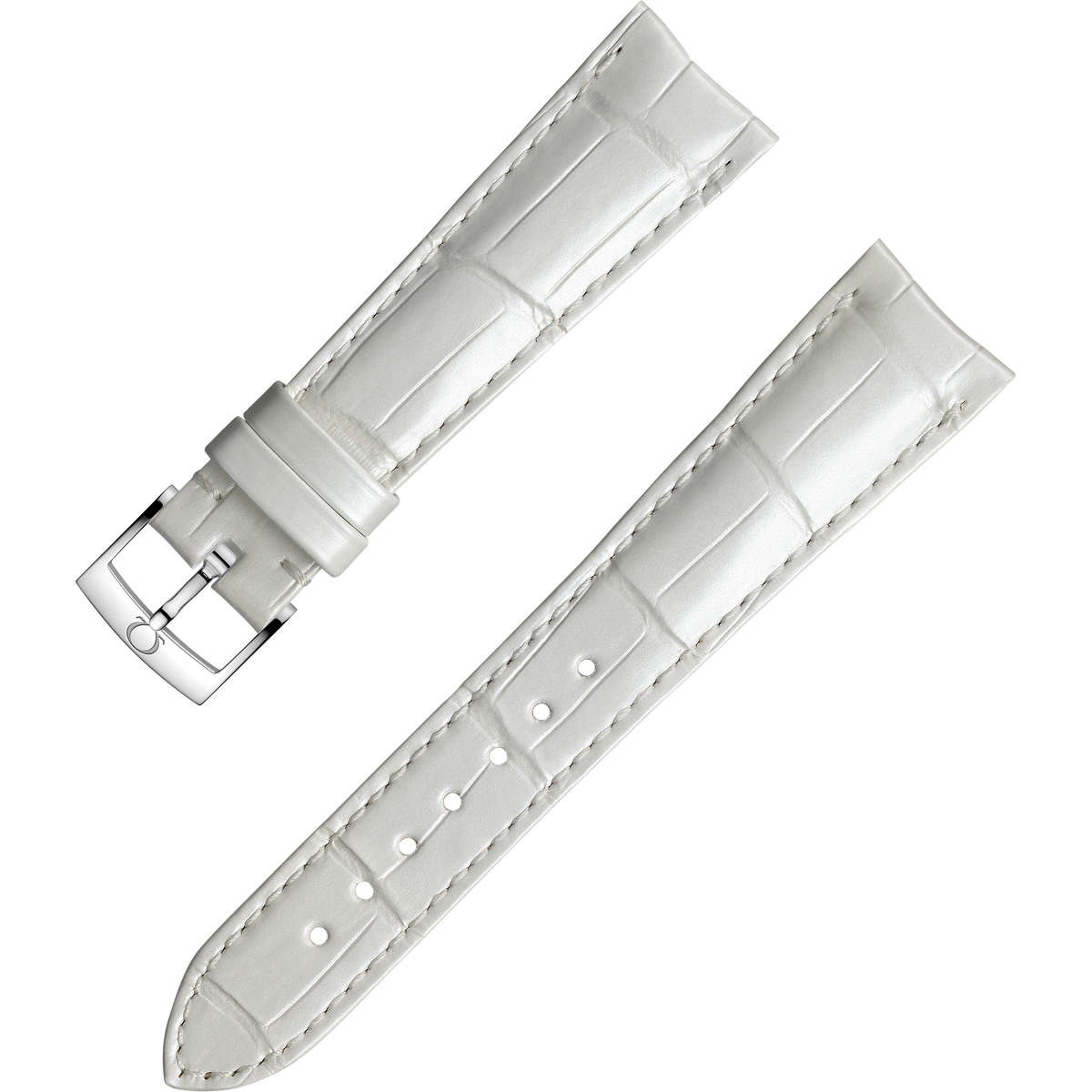 OMEGA Two‑piece strap White alligator leather strap with pin buckle — 032CUZ003887W