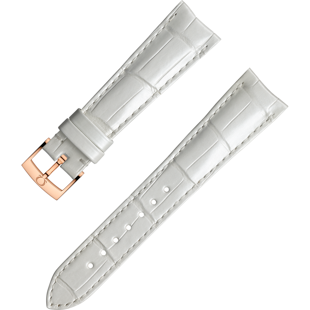 OMEGA Two‑piece strap White alligator leather strap with pin buckle — 032CUZ003887W