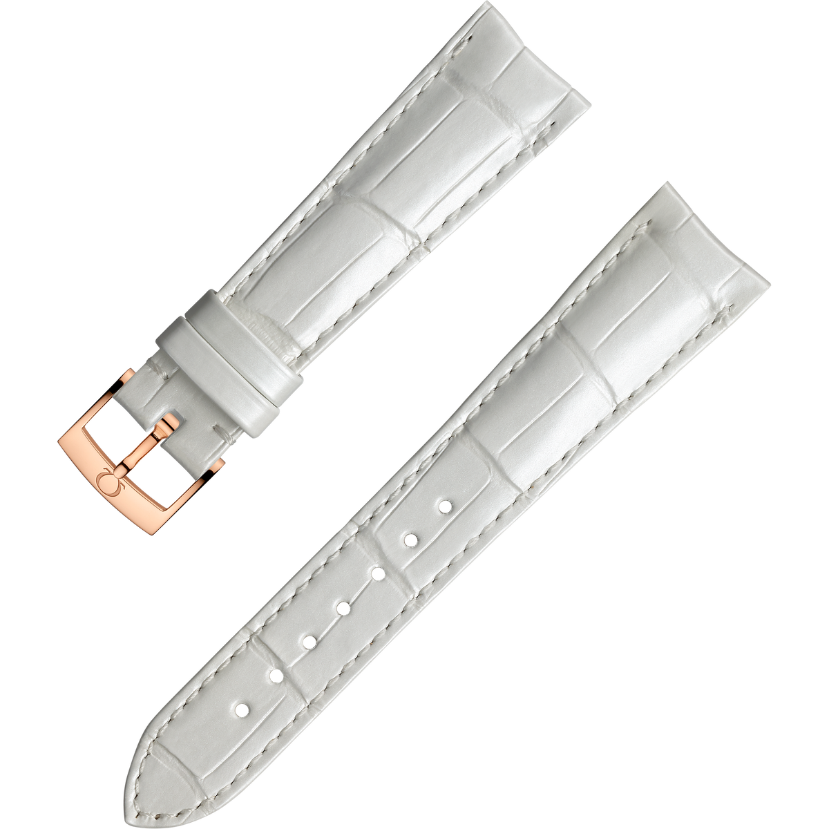 OMEGA Two‑piece strap White alligator leather strap with pin buckle — 032CUZ003887W
